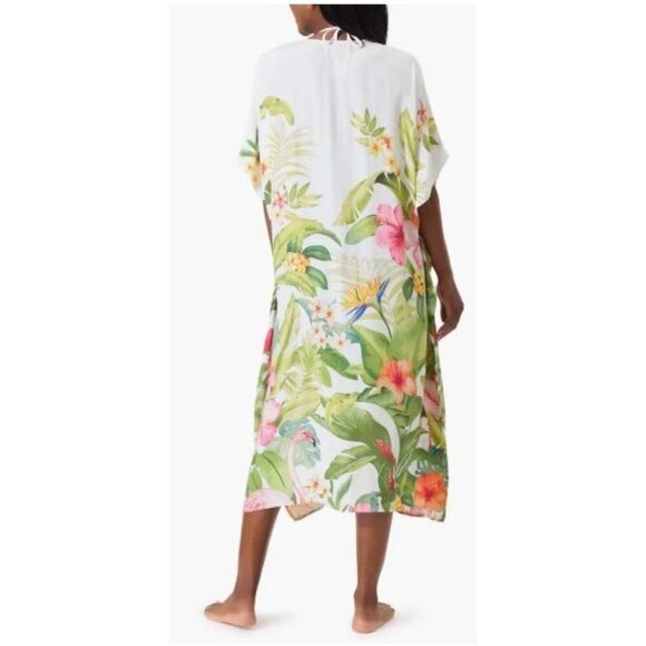 Tommy Bahama Womens White Paradise Bird Lace Up Cover up Caftan Sz S/M New - Picture 2 of 9